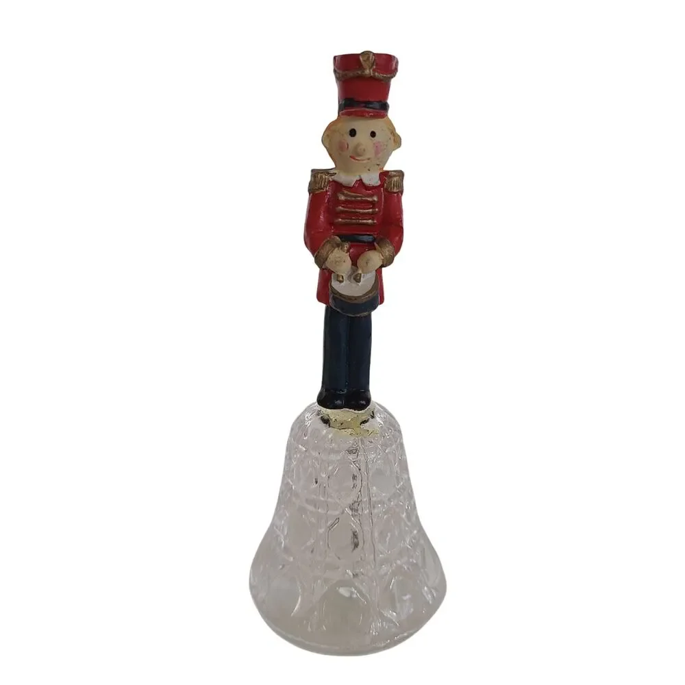 Vintage Nutcracker Soldier Pattern Glass Hand Bell Collectible Home Decor Accent